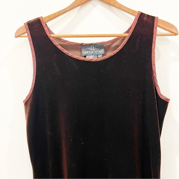 Vintage Carole Little Velvet Maxi Dress 6 Small Brown Elegant Sleeveless Sheath - Picture 3 of 9